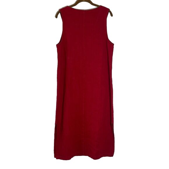 Vintage Studio Ease Dress Women's 8 Red Linen Butterfly Sleeveless Midi 90s Y2K - Picture 2 of 8